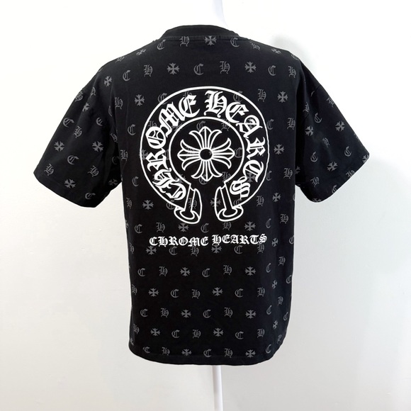 CHROME HEARTS BLACK GRAY WHITE LOGO PRINT CREWNECK SHORT SLEEVE TEE SHIRT - Picture 4 of 9